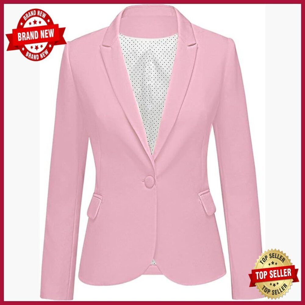 Notched Lapel Blazer Jacket with Pockets for Work Office Professional
